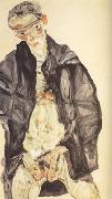 Egon Schiele Self-Portrait in Black Cloak (mk12) oil on canvas